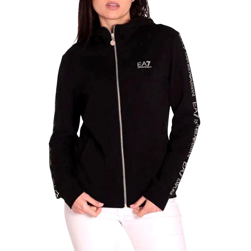 EA7 Emporio Armani Track Jacket Black Full Zip Logo Sleeve Gold Zip Size S
